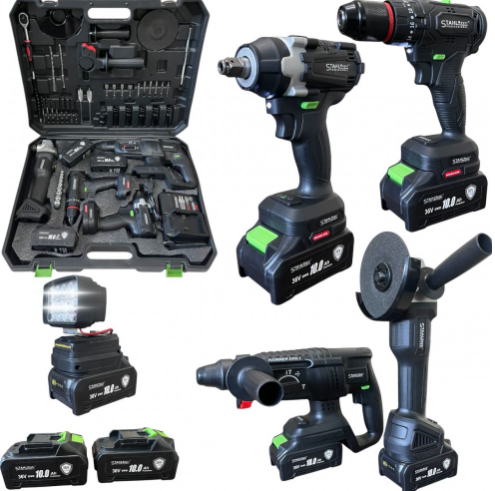 Акумулаторен комплект 5в1 , гайковерт , винтоверт , ъглошлайф , перфоратор , LED лампа - 36v 10.0A STAHLMAYER BLACK PRO