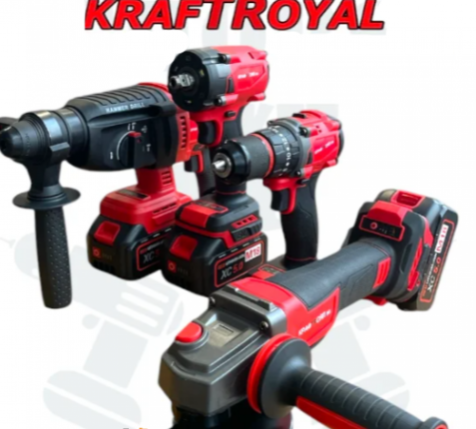 Безчетков комплект / Акумулаторен перфоратор, ъглошлайф 125ММ, гайковерт и винтоверт 18V с 3 бр. батерии 5AH в куфар и зарядно