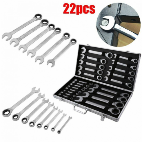 К-т звездогаечни прави тресчотни ключове от 6мм до 32мм 22 части в метален куфар KRAFTWELLE