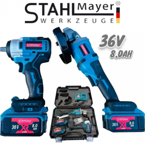 Комплект акумулаторен ъглошлайф и гайковерт 36V 8Ah StahlMayer