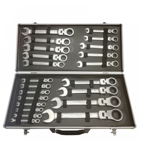 К-т звездогаечни чупещи тресчотни ключове от 6мм до 32мм 22 части в метален куфар KraftRoyal