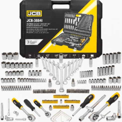 Гедоре Професионално 216ч. JCB 1/4 3/8 1/2 J-38841 Хром Ванадиева Стомана