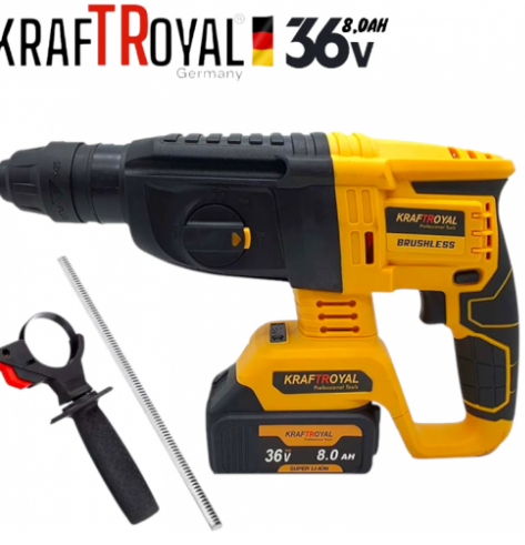 Акумулаторен перфоратор, ъглошлайф 125ММ, гайковерт и винтоверт KraftRoyal 36V с 3 бр. батерии 8AH в куфар и зарядно
