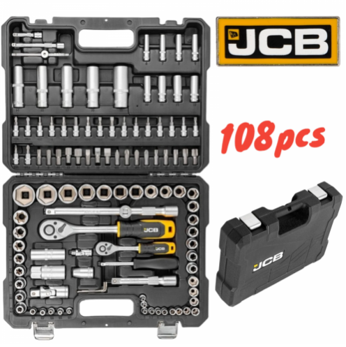 Гедоре Професионално 108 части JCB 1/2 и 1/4 J-41082-5 Хром Ванадиева Стомана