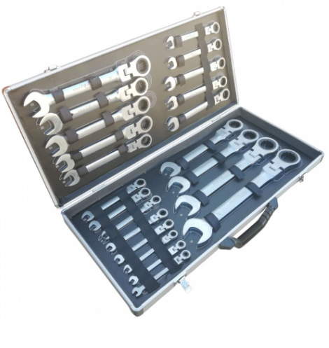 К-т звездогаечни чупещи тресчотни ключове от 6мм до 32мм 22 части в метален куфар KraftRoyal