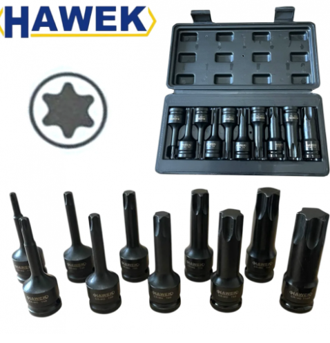 УДАРНИ БИТОВЕ КОМПЛЕКТ ВЛОЖКИ 1/2 – ТОРКС 10 ЧАСТИ HAWEK HW-2051