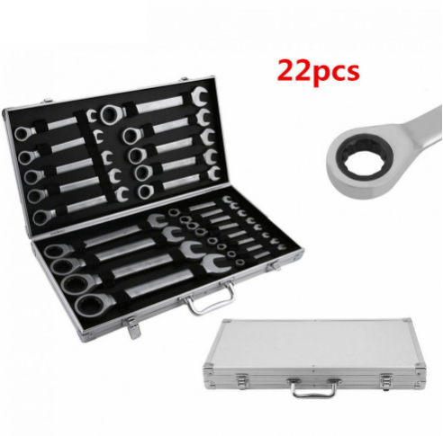 К-т звездогаечни прави тресчотни ключове от 6мм до 32мм 22 части в метален куфар KRAFTWELLE
