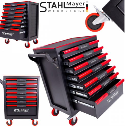 ШКАФ КОЛИЧКА ЗА ИНСТРУМЕНТИ със 7 ЧЕКМЕДЖЕТА STAHLMAYER – RED LINE