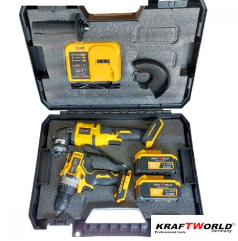 Акумулаторни Ударен Винтоверт и Безчетков Ъглошлайф KRAFT 36V 8Ah