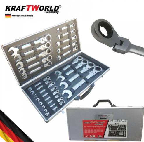 К-т звездогаечни чупещи тресчотни ключове от 6мм до 32мм 22 части в метален куфар KraftRoyal (Copy)