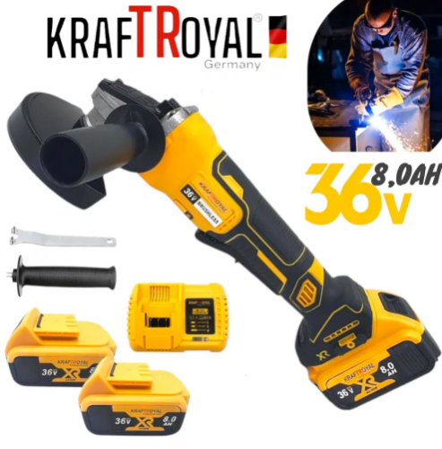 Акумулаторен ъглошлайф Kraft 36V 8,0 Ah + 2 батерии зарядно и куфар