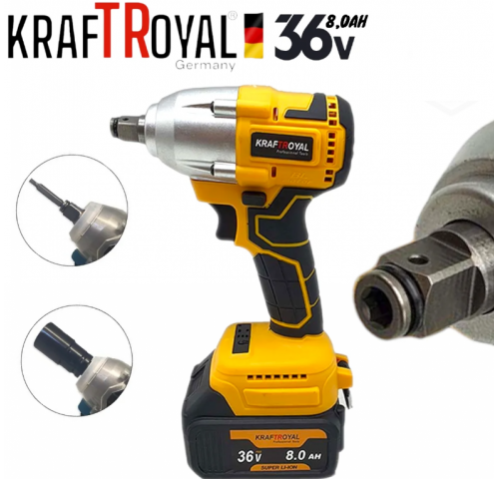 Акумулаторен перфоратор, ъглошлайф 125ММ, гайковерт и винтоверт KraftRoyal 36V с 3 бр. батерии 8AH в куфар и зарядно