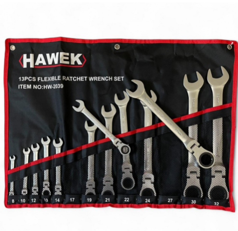 ЗВЕЗДОГАЕЧНИ ТРЕСЧОТНИ КЛЮЧОВЕ С ЧУПЕЩО РАМО 8 - 32 ММ 13 ЧАСТИ HAWEK