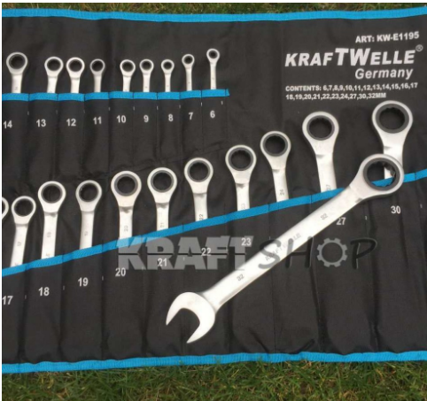 ПЪЛЕН КОМПЛЕКТ Немски Тресчотни ключове 22ч KrafTWelle 6-32мм