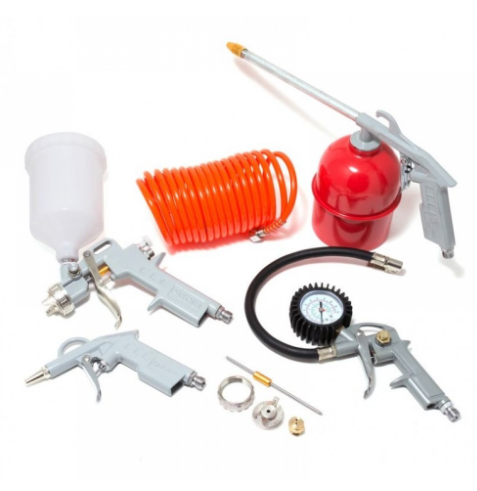 Комплект пневматични инструменти Partner , 5 части, С бързи връзки, Пистолет за боя с горно казанче