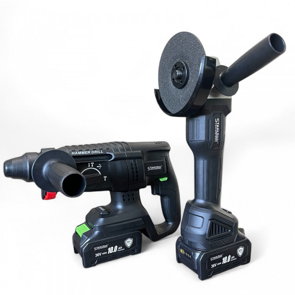 АКУМУЛАТОРЕН КОМПЛЕКТ 4В1 , ГАЙКОВЕРТ-ВИНТОВЕРТ , ЪГЛОШЛАЙФ , ПЕРФОРАТОР 36V 10.0A , STAHLMAYER BLACK PRO