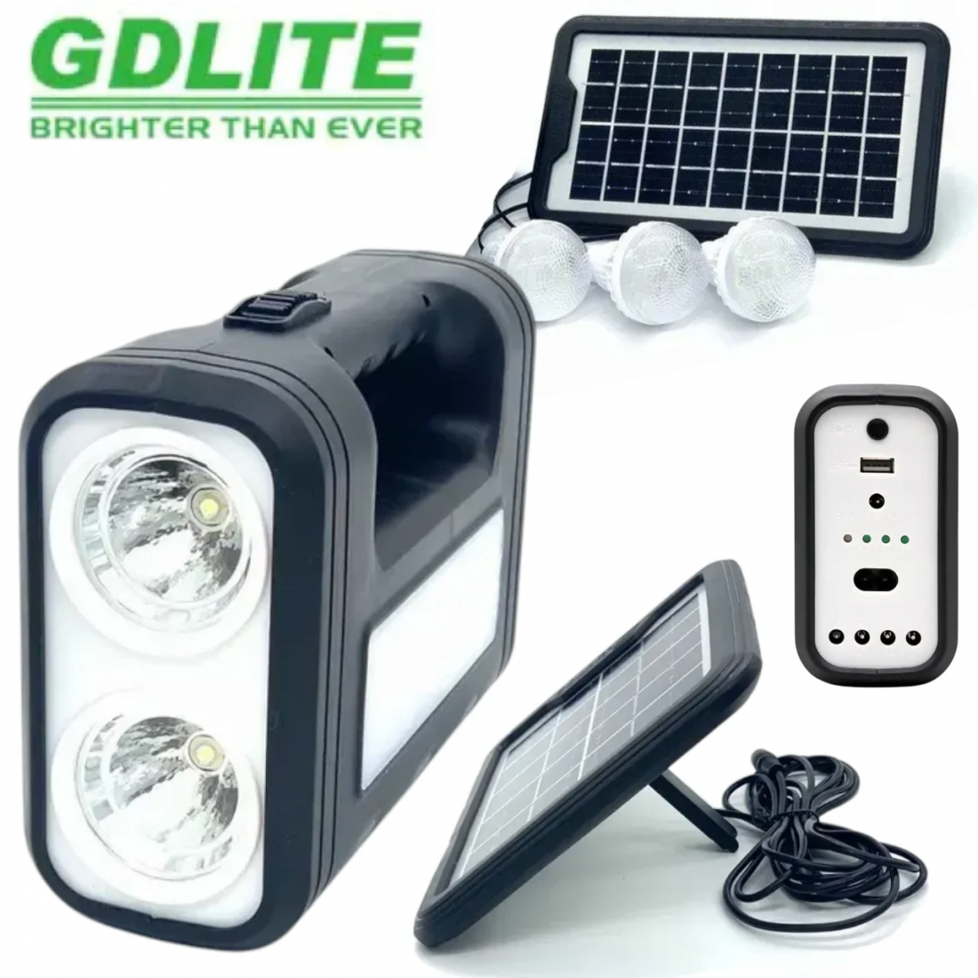 Комплект Соларна Система Фенер 3 LED Крушки Соларен Панел Акумулаторна Батерия GDLITE