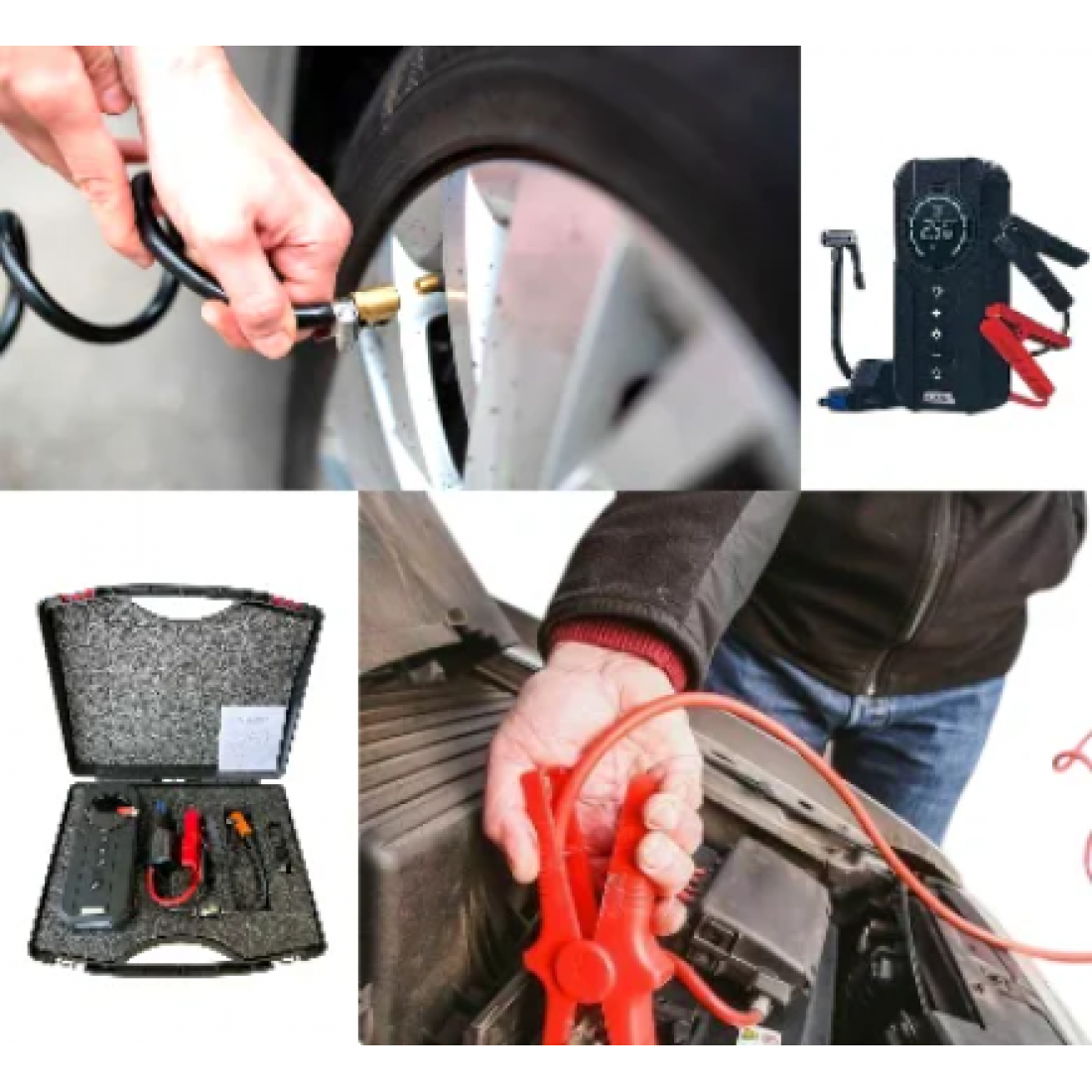 Външна Батерия Бустер 4в1 Компресор за Помпане на Гуми и Възможност за Отдаване на Ток към Акумулатор JUMP STARTER HIGH Стартер за Акумулатор