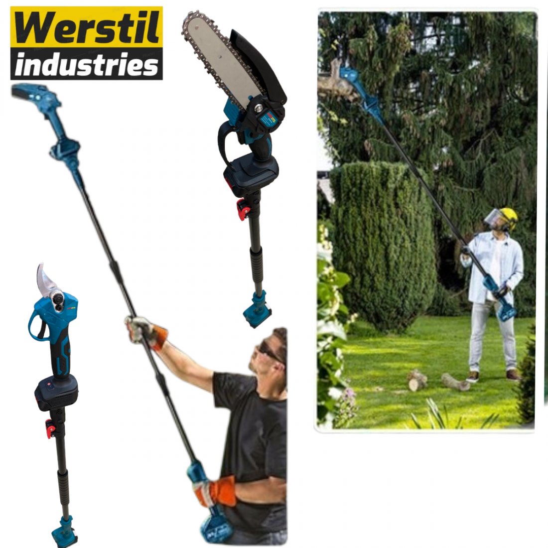 3в1 Градински Комплект Телескопичен Прът Акумулаторна Ножица и Резачка За Клони и Лозето 36V 8,0AH