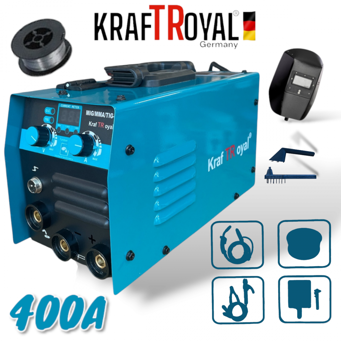 Телоподаващ Инверторен Електрожен 400А с телоподаващо 2в1 KRAFTROYAL Заваръчен Апарат MIG MMA TIG