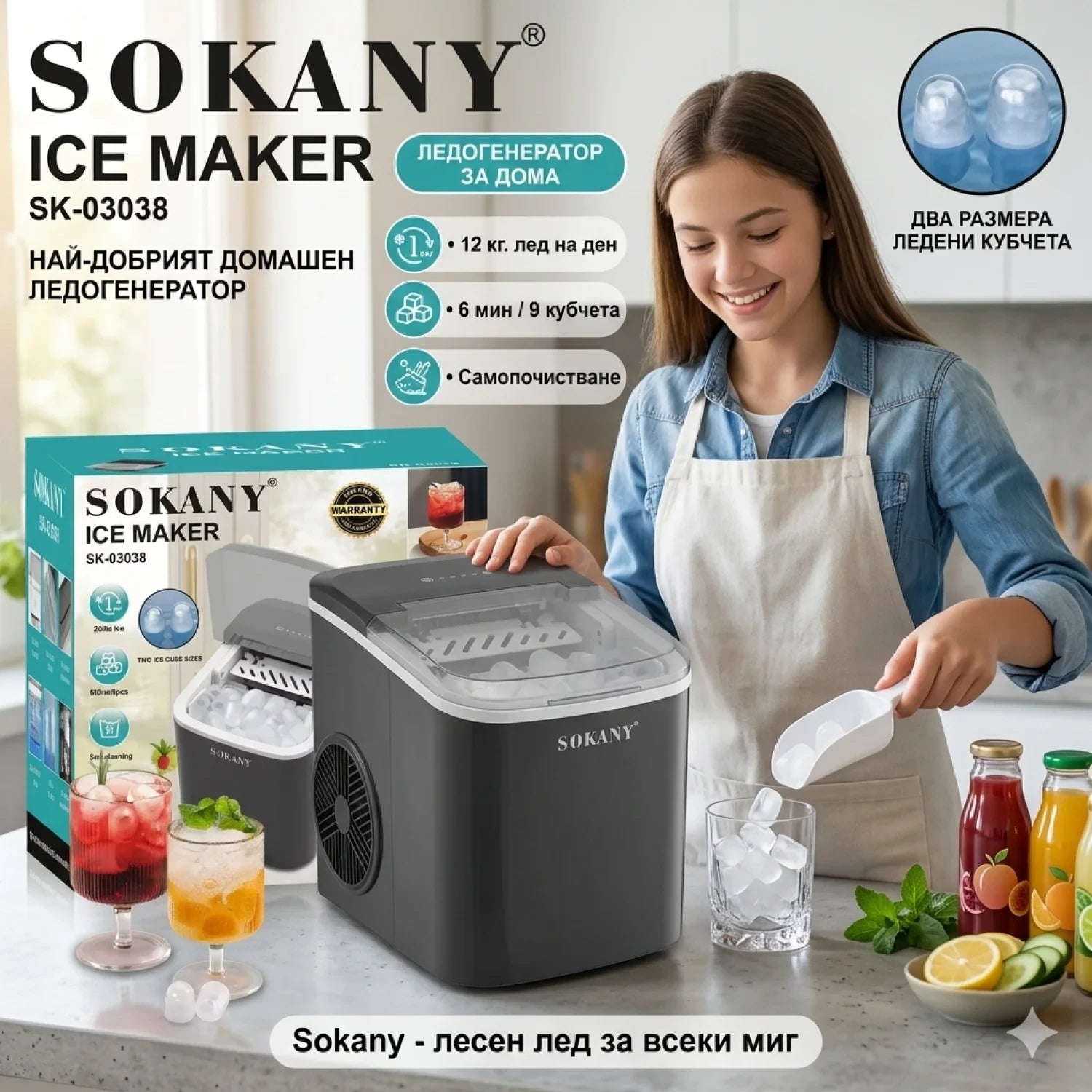 Ледогенератор 12 кг лед SOKANY SK-03038 Машина за лед