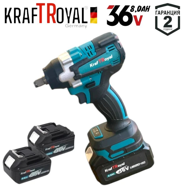 Акумулаторен Лазерен Нивелир Перфоратор Винтоверт Гайковерт-Импакт и Ъглошлайф 36V 8,0AH KRAFTROYAL Комплект 5в1 с 3 Батерии
