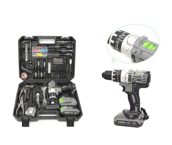 Акумулаторен Ударен Винтоверт 24V HAWEK Полша + 111 части Инструменти