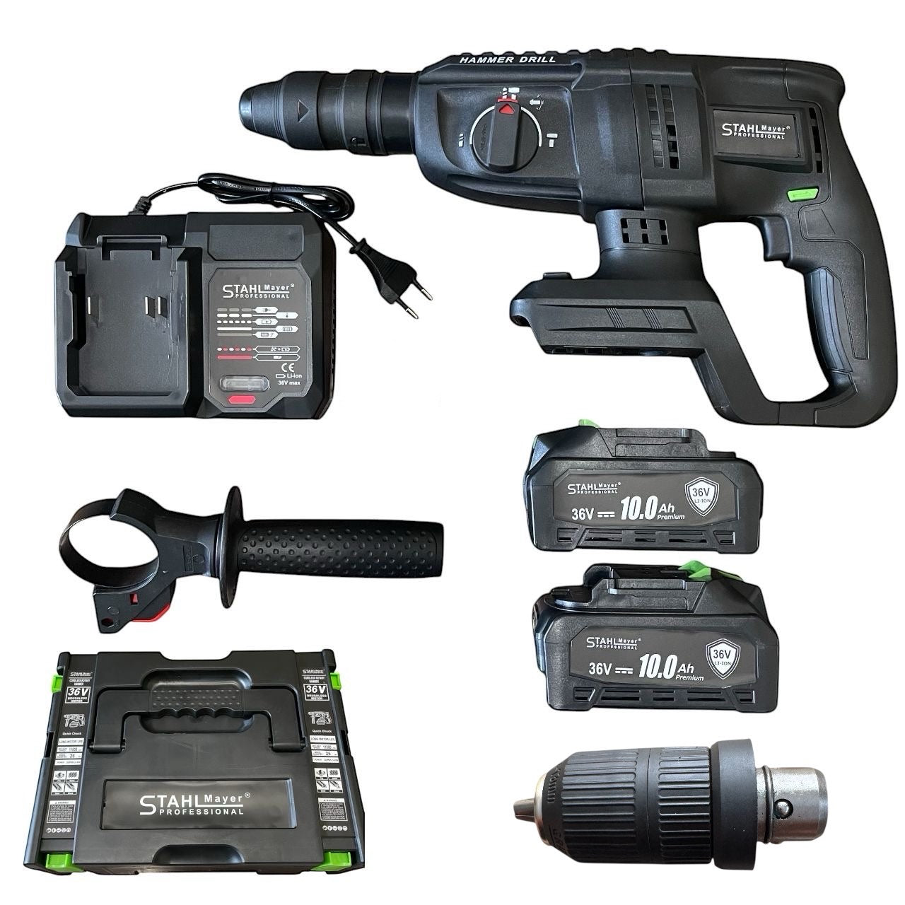 Акумулаторен безчетков перфоратор с 2 патронника , 36v 10.0A , STAHLMAYER BLACK PRO