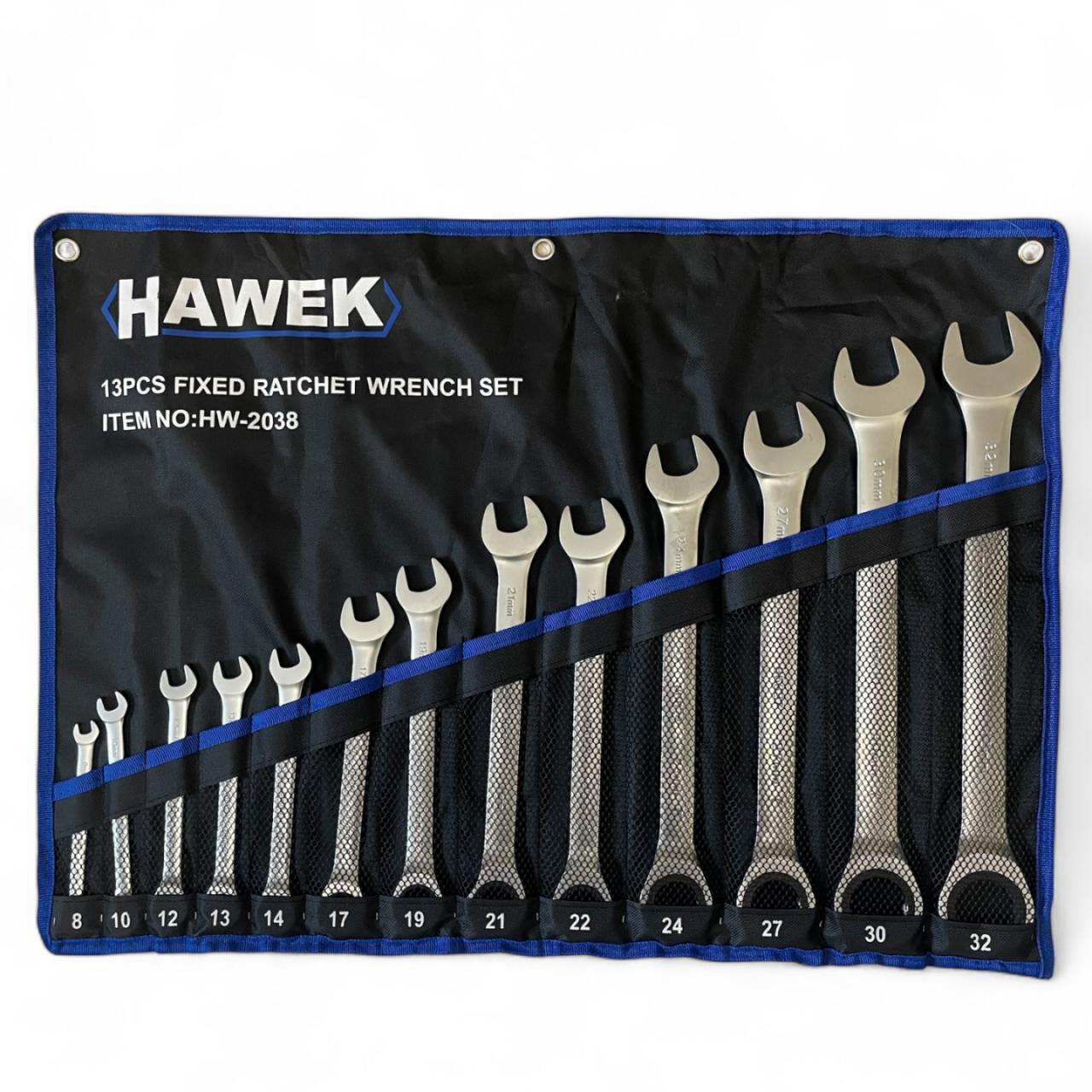 ЗВЕЗДОГАЕЧНИ ТРЕСЧОТНИ КЛЮЧОВЕ 8 - 32 ММ 13 ЧАСТИ HAWEK