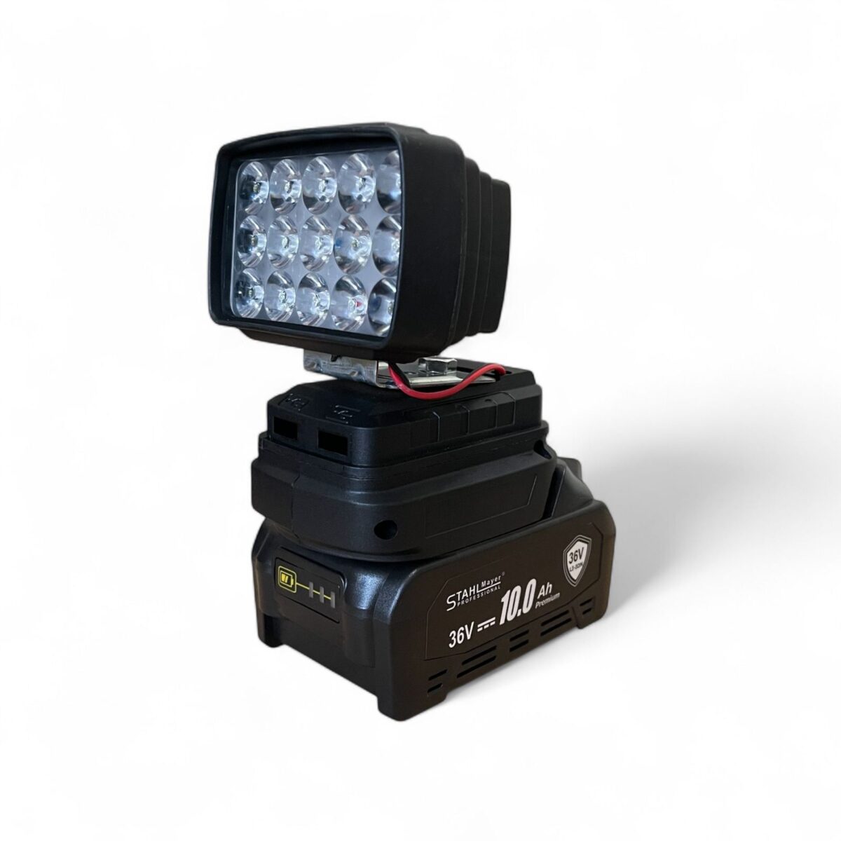 КОМПЛЕКТ 7 В 1 ОТ АКУМУЛАТОРЕН ПЕРФОРАТОР, ВИНТОВЕРТ, ГАЙКОВЕРТ, ЪГЛОШЛАЙФ, САБЛЕН ТРИОН , РЕЗАЧКА С ОМАСЛЯВАНЕ И LED ЛАМПА 36V 10AH - С 4 БАТЕРИИ И ЧАСТИ В КУФАР STAHLMAYER BLACK