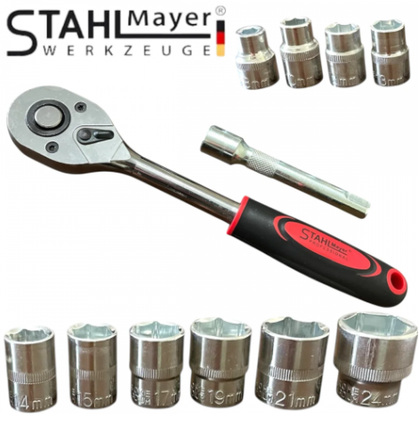 Тресчотка с вложки и удължител комплект 1/2” 12 части , STAHLMAYER