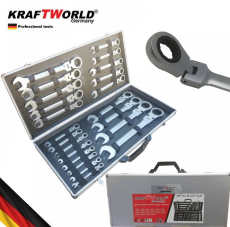 К-т звездогаечни чупещи тресчотни ключове от 6мм до 32мм 22 части в метален куфар KraftRoyal