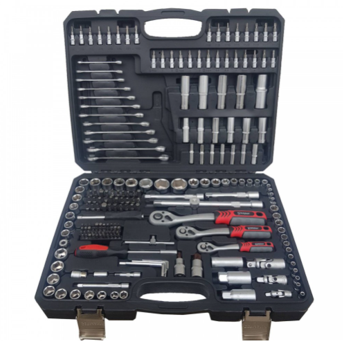 НОВ МОДЕЛ С ТРЕСЧОТНИ Звездогаечни Ключове Немски Куфар с Инструменти 216ч Stahl Mayer Гедоре с 3бр Тресчотка и ключове 8-22- Тресчотни