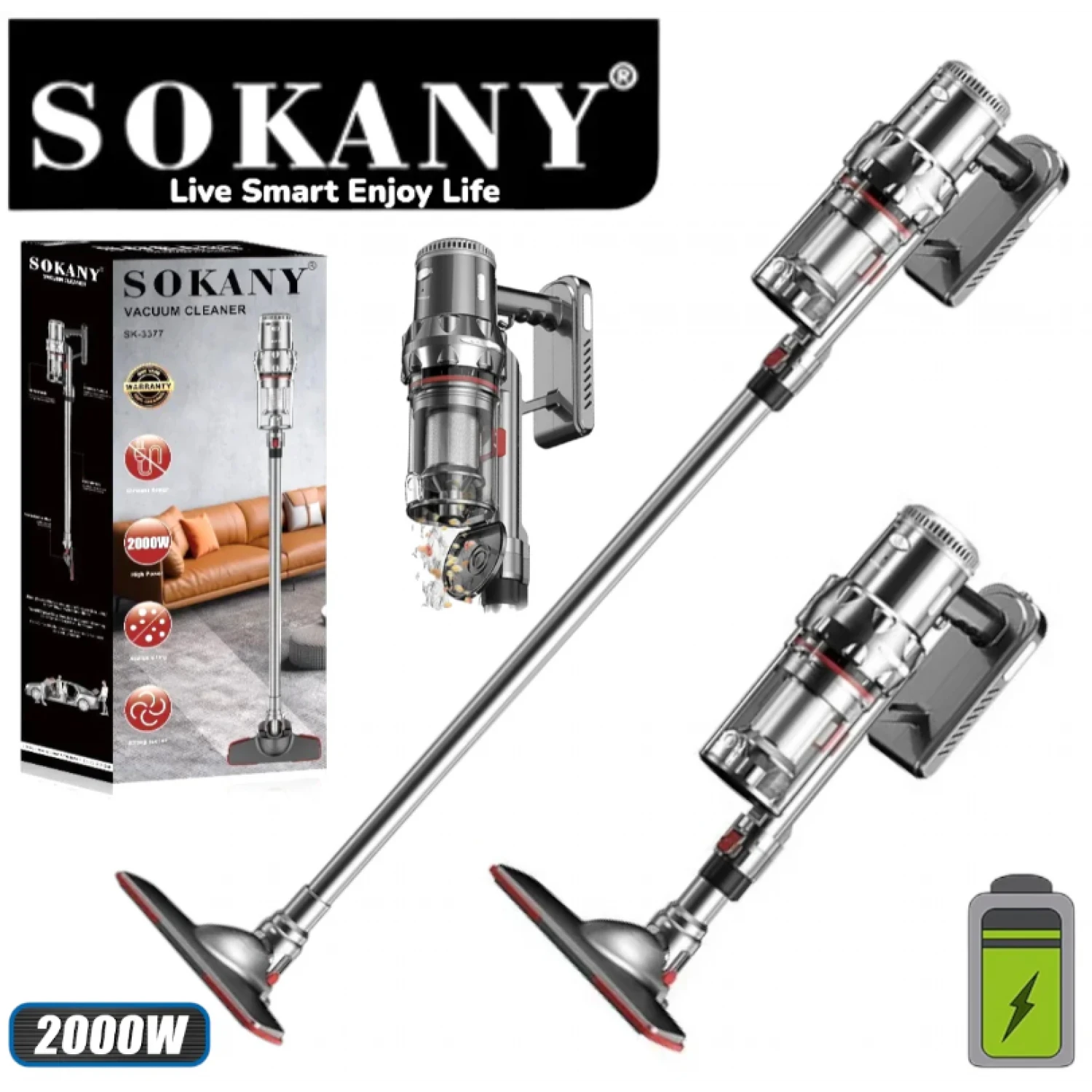 Мощна циклонна прахосмукачка за бързо и ефективно почистване SOKANY SK-3377