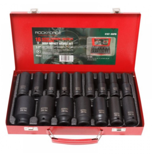 Ковани ударни вложки 1/2" удължени (10-36мм.) 16 бр. к-т | Rock FORCE
