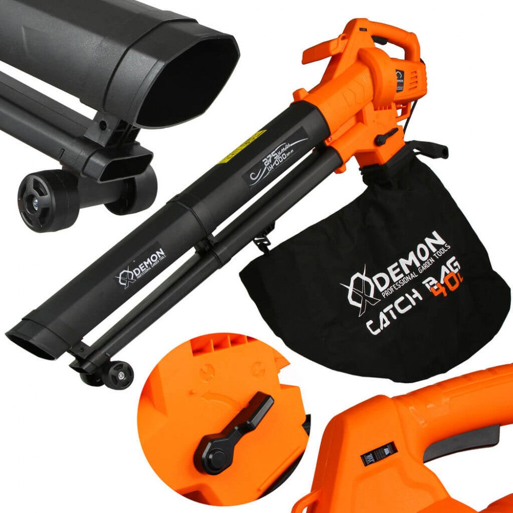 Мощен Електрически Листосъбирач Духалка с три режима Събиране Издухване и Раздробяване DEMON + Втора Фуния