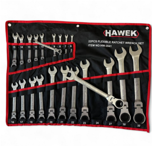 ЗВЕЗДОГАЕЧНИ ТРЕСЧОТНИ КЛЮЧОВЕ С ЧУПЕЩО РАМО 6-32 ММ 22 ЧАСТИ HAWEK