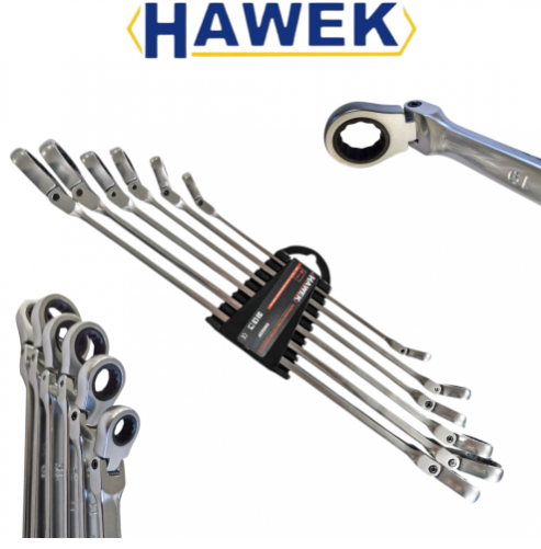 Удължени Подвижни Ключове Звезди с тресчотка Прави Дълги 8-19мм Полски HAWEK
