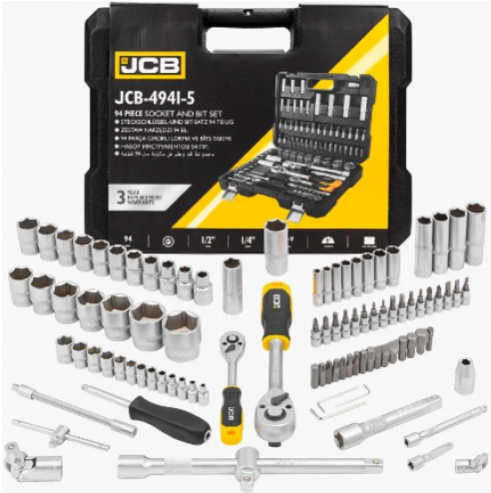 Гедоре Професионално 94 части JCB 1/2 и 1/4 J-4941-5 Хром Ванадиева Стомана