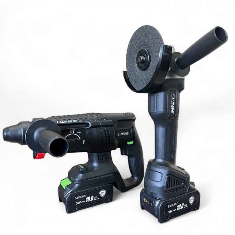 Акумулаторен комплект 5в1 , гайковерт , винтоверт , ъглошлайф , перфоратор , LED лампа - 36v 10.0A STAHLMAYER BLACK PRO
