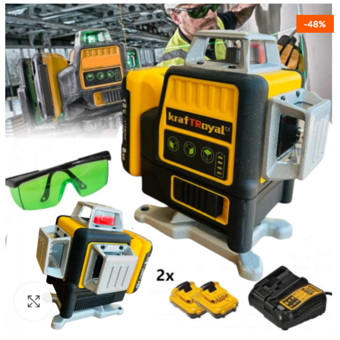 4D лазерен нивелир с 12 линии (три точков) 360° , зелен цвят