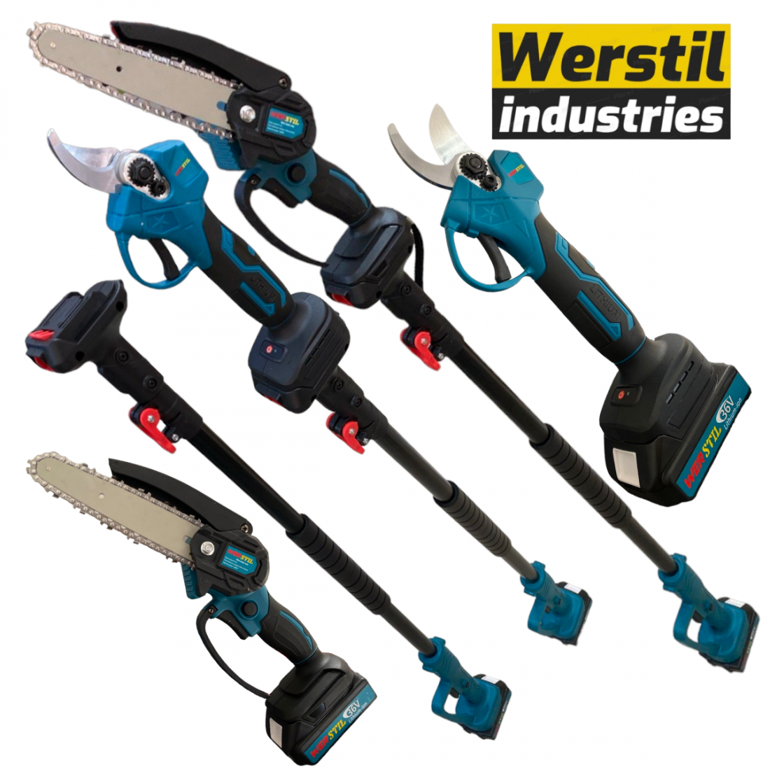 3в1 Градински Комплект Телескопичен Прът Акумулаторна Ножица и Резачка За Клони и Лозето 36V 8,0AH