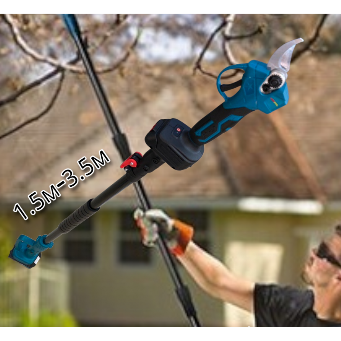 3в1 Градински Комплект Телескопичен Прът Акумулаторна Ножица и Резачка За Клони и Лозето 36V 8,0AH
