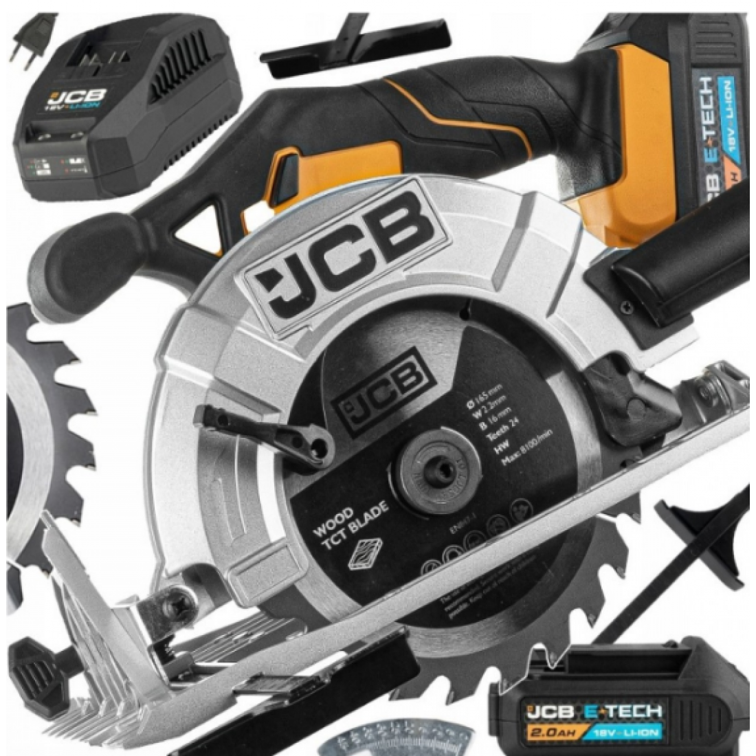 Акумулаторен ръчен циркуляр JCB 18CS-2XB-E , 18 V, 165 мм, с батерия и зарядно