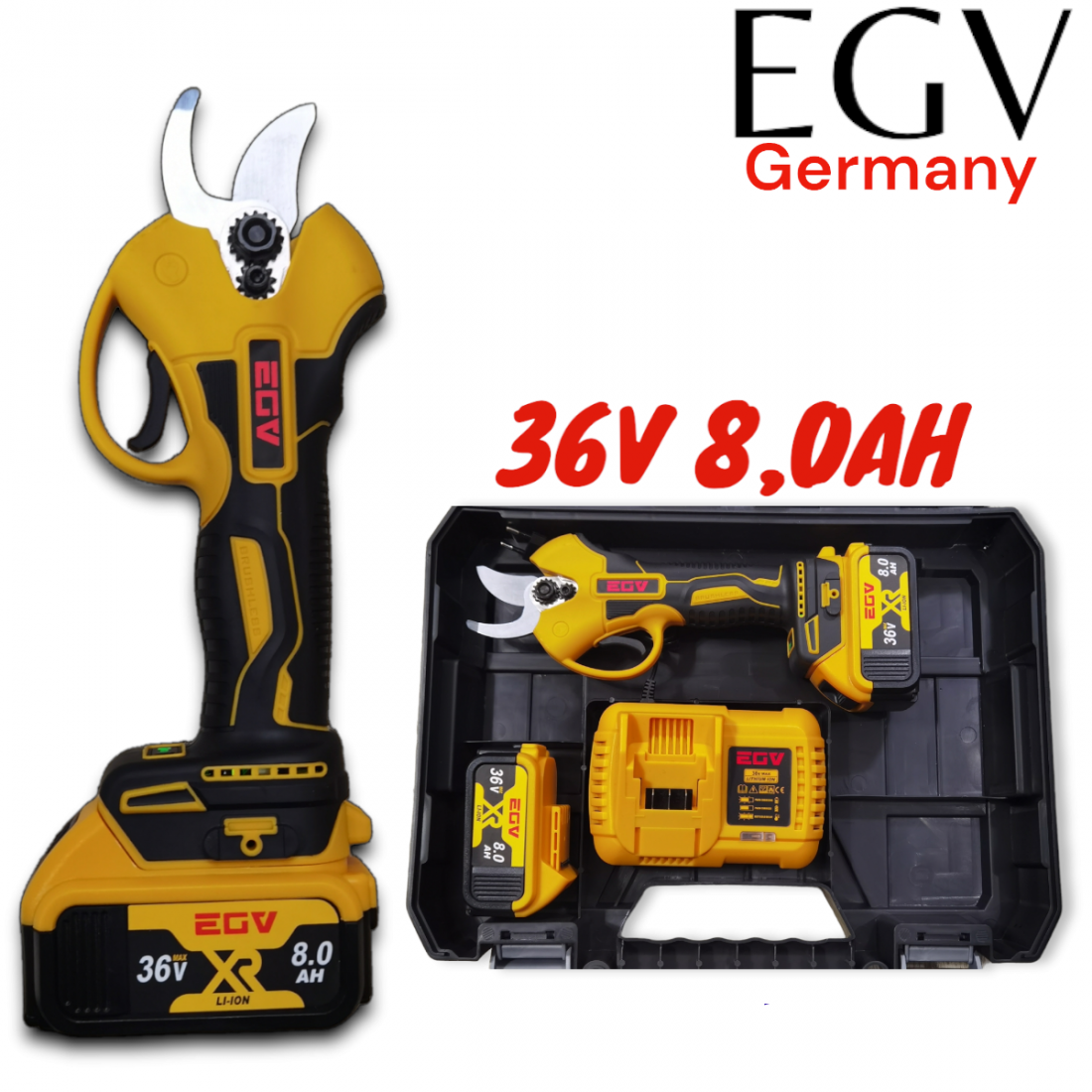 Акумулаторна Лозарска Ножица EGV PRO 36V 8,0AH Градинска Резачка 33мм