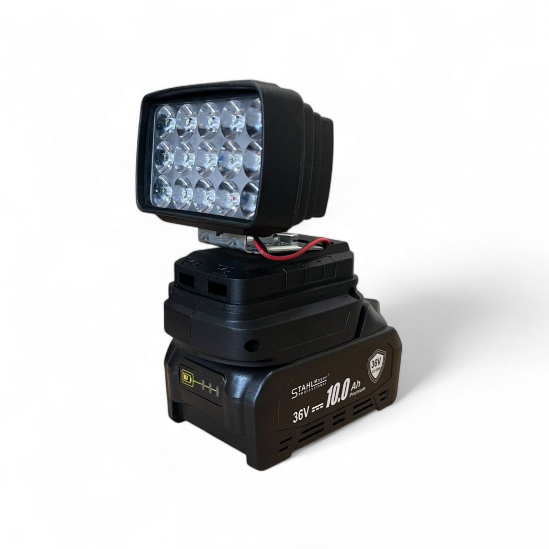 КОМПЛЕКТ 7 В 1 ОТ АКУМУЛАТОРЕН ПЕРФОРАТОР, ВИНТОВЕРТ, ГАЙКОВЕРТ, ЪГЛОШЛАЙФ, САБЛЕН ТРИОН , РЕЗАЧКА С ОМАСЛЯВАНЕ И LED ЛАМПА 36V 10AH - С 4 БАТЕРИИ И ЧАСТИ В КУФАР STAHLMAYER BLACK