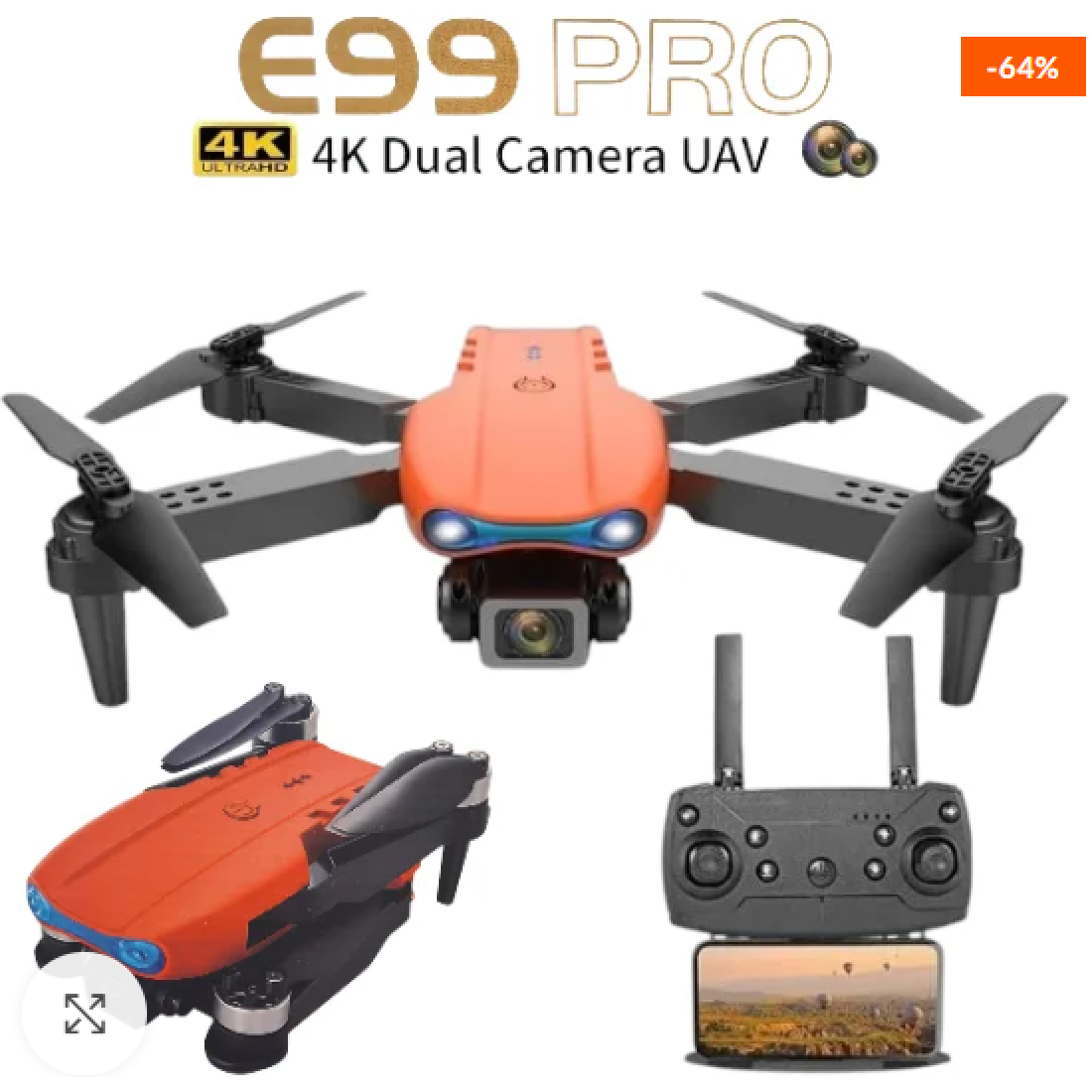 Сгъваем дрон Е99 ПРО 4К 2 камери с дистанционно