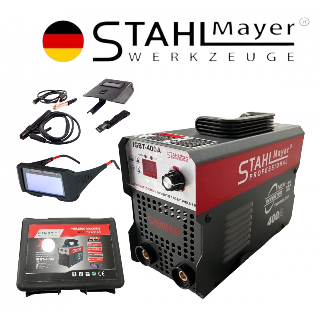 Инверторен Електрожен + Соларни Очила 400А STAHLMAYER с дисплей Заваръчна техника