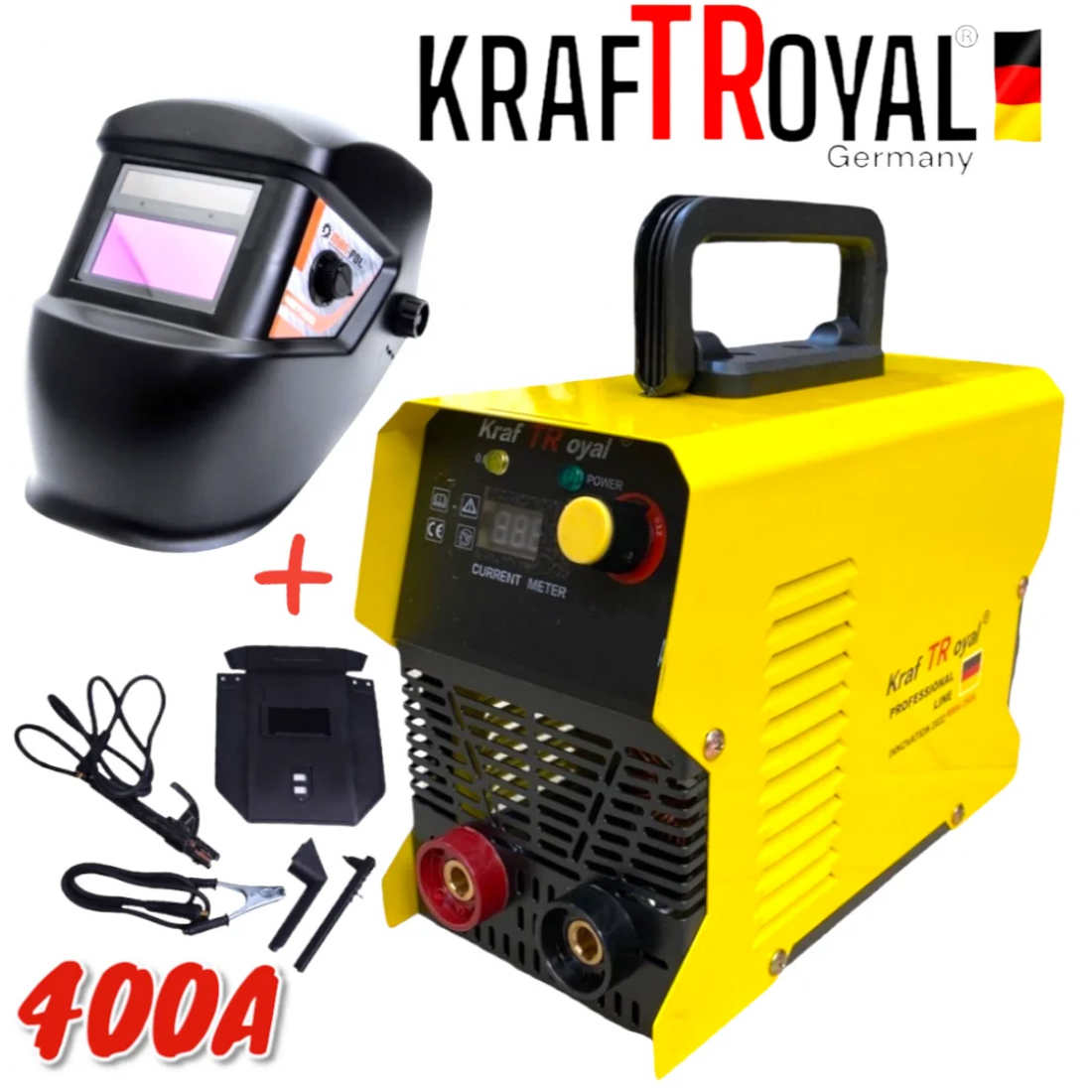 Инверторен Електрожен 400А KraftRoyal до 5мм + Соларна Маска Шлем