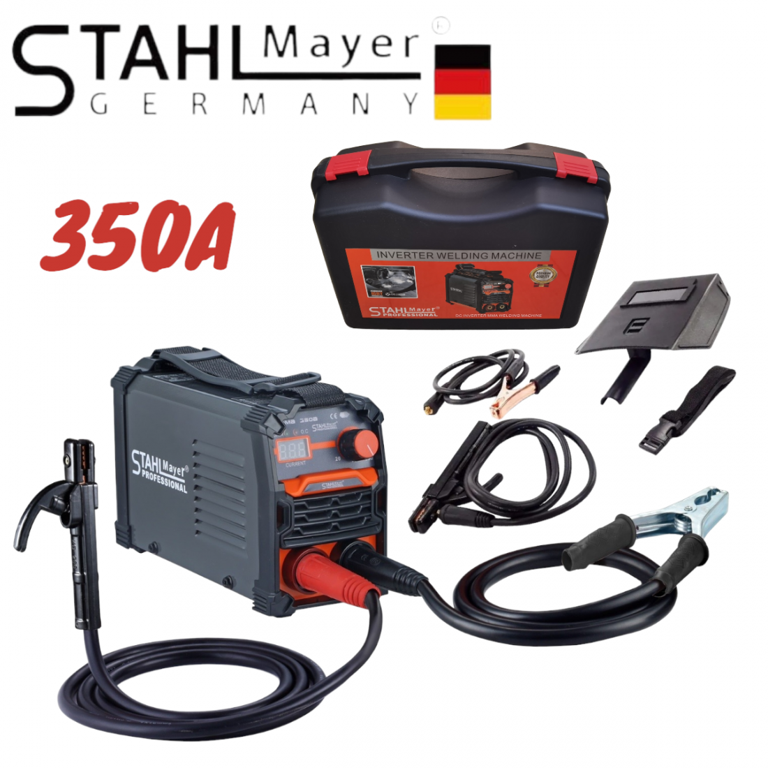 ПРОФЕСИОНАЛЕН ИНВЕРТОРЕН ЕЛЕКТРОЖЕН STAHLMAYER 350А С ДИСПЛЕЙ В КУФАР